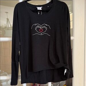 CAbi Black Long Sleeve Top with Heart Embroidery